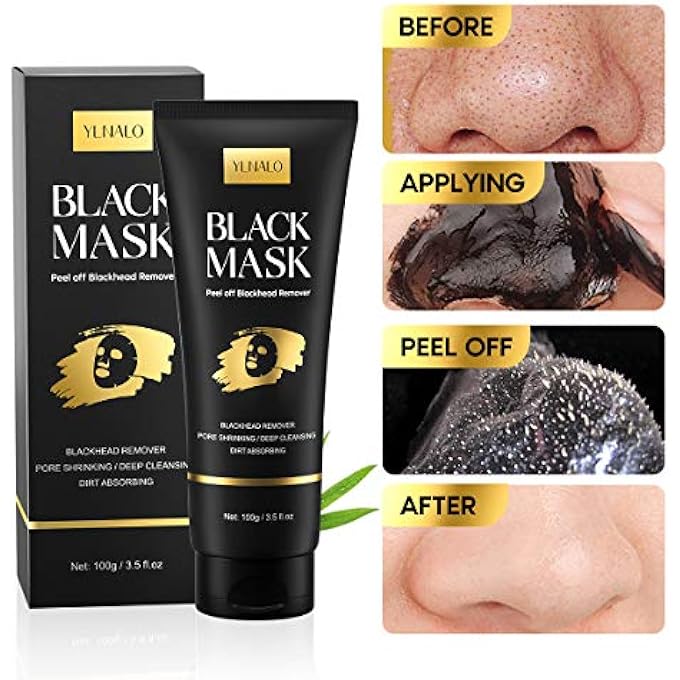 YLNALO BLACKHEAD REMOVER MASK KIT, CHARCOAL PEEL OFF FACIAL MASK WITH BRUSH AND PIMPLE EXTRACTORS, DEEP CLEANSING FOR FACE NOSE BLACKHEAD PORES ACNE, FOR ALL SKIN TYPES (3.5 FL.OZ) - Image 4